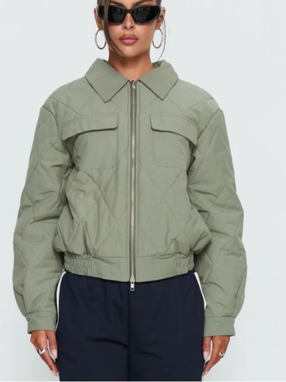 Princess Polly Denvar Quilted Bomber Jacket Green